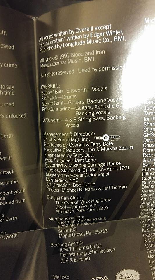 Credits on the CD edition of 'Horrorscope' Photo by Tom Campagna